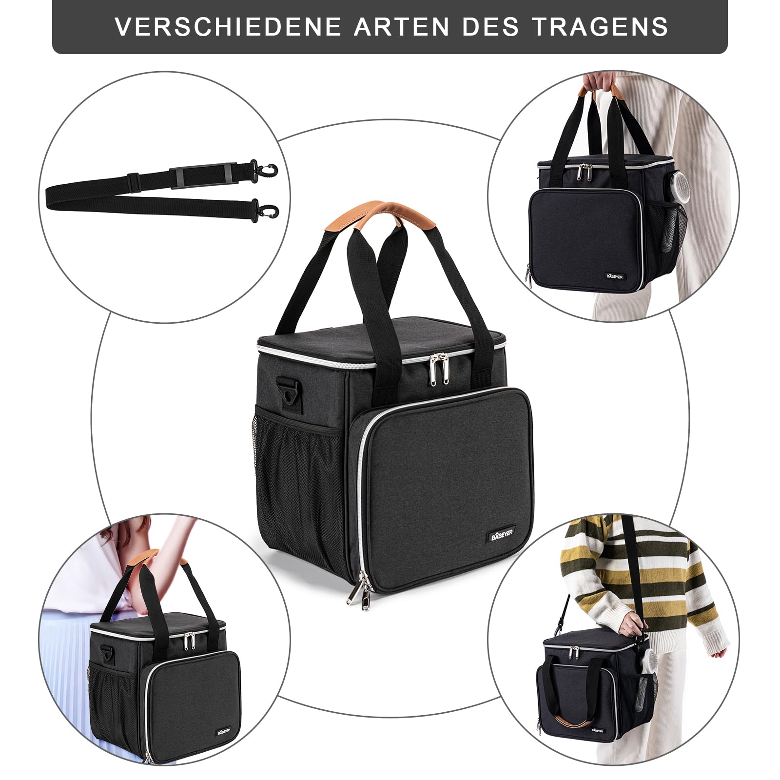 BABEYER Bag side pockets keep frequently used items within reach.
