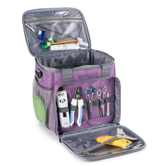 BABEYER Pet Grooming Tote organizer in purple front view for quick tool access