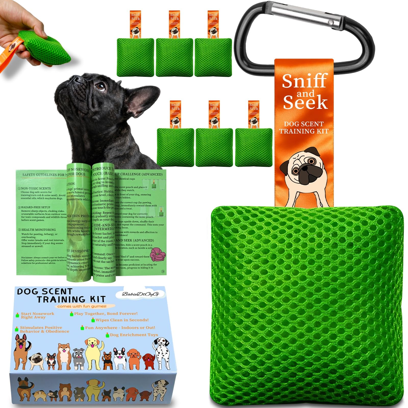 BabieDtOyG dog scent training kit cover highlights green packaging for engaging scent play
