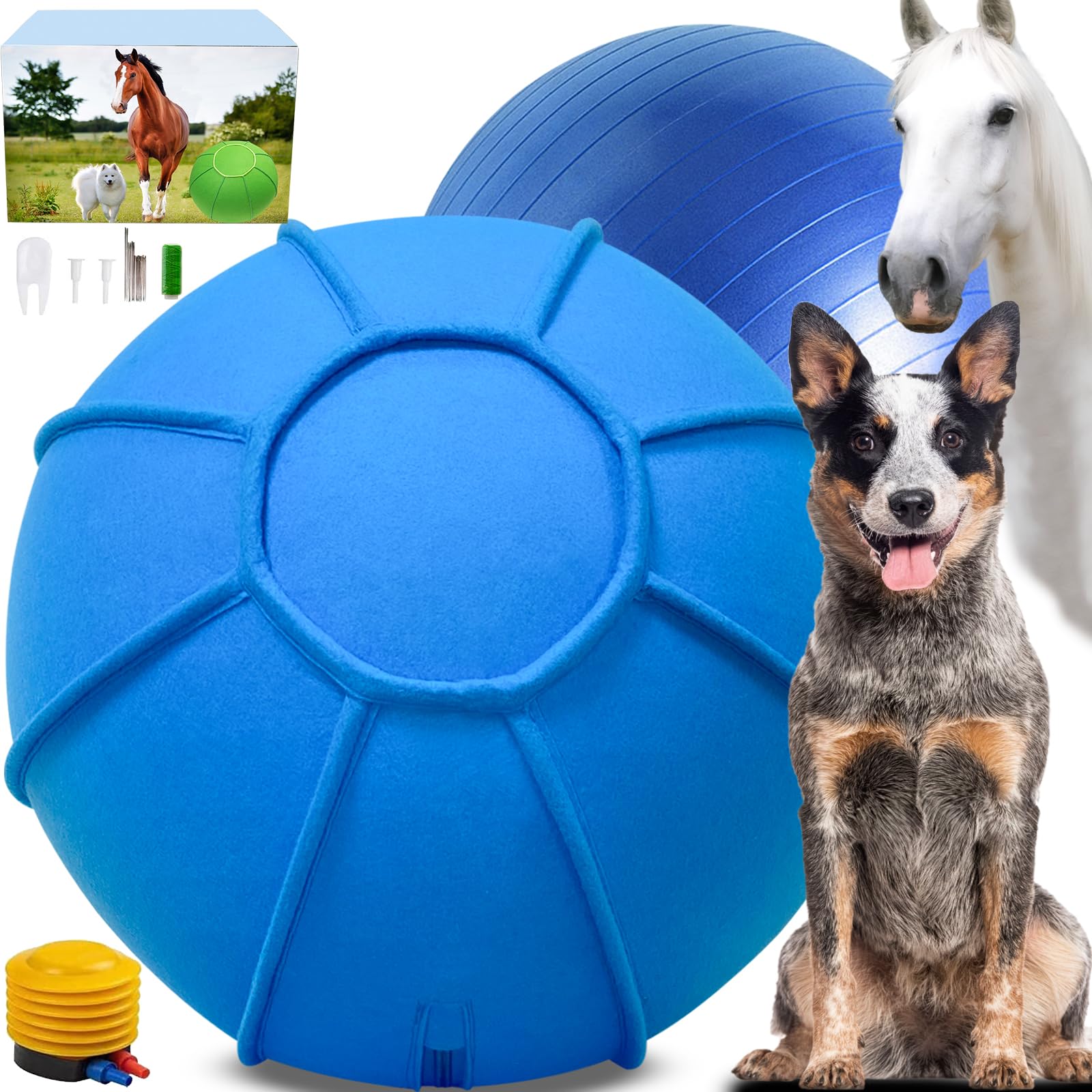 BabieDtOyG herding ball blue deflated for shipping enhances outdoor dog play.
