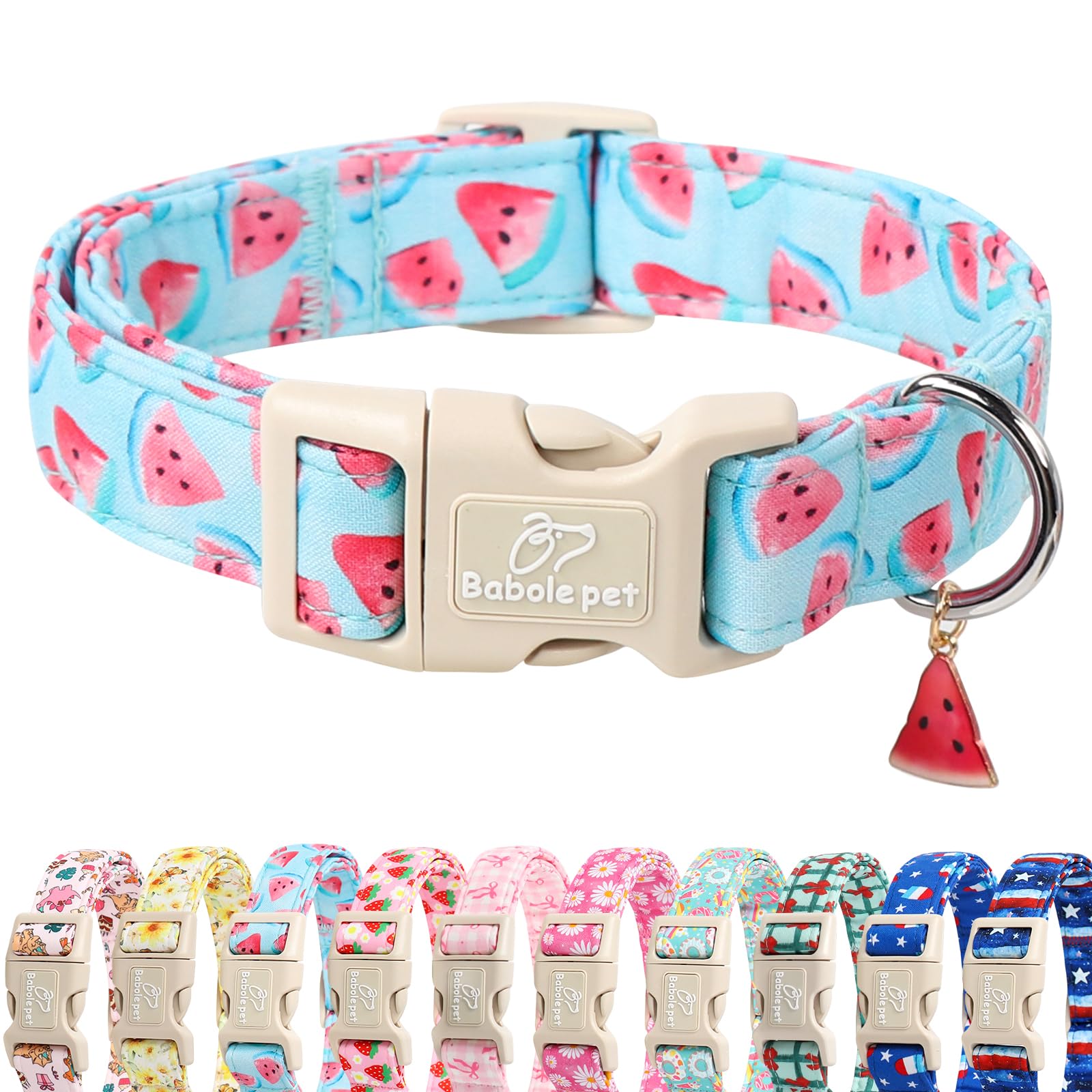 Babole Pet adjustable summer dog collar with watermelon pattern for giant breeds, ready for daily wear