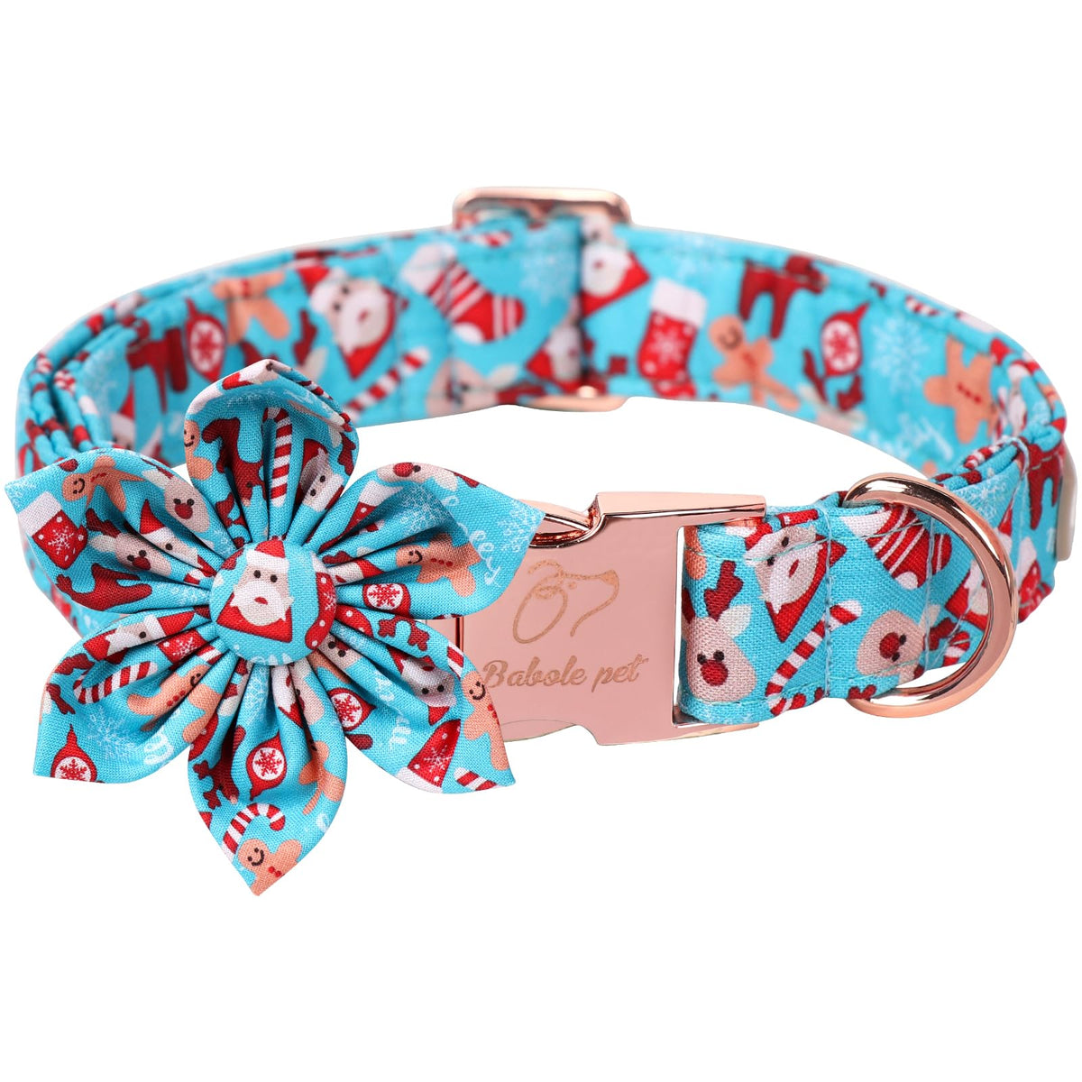 Babole Pet Christmas dog collar blue with flower bow for adorable holiday photos