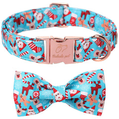Babole Pet Christmas dog collar with blue bow tie for festive comfort.