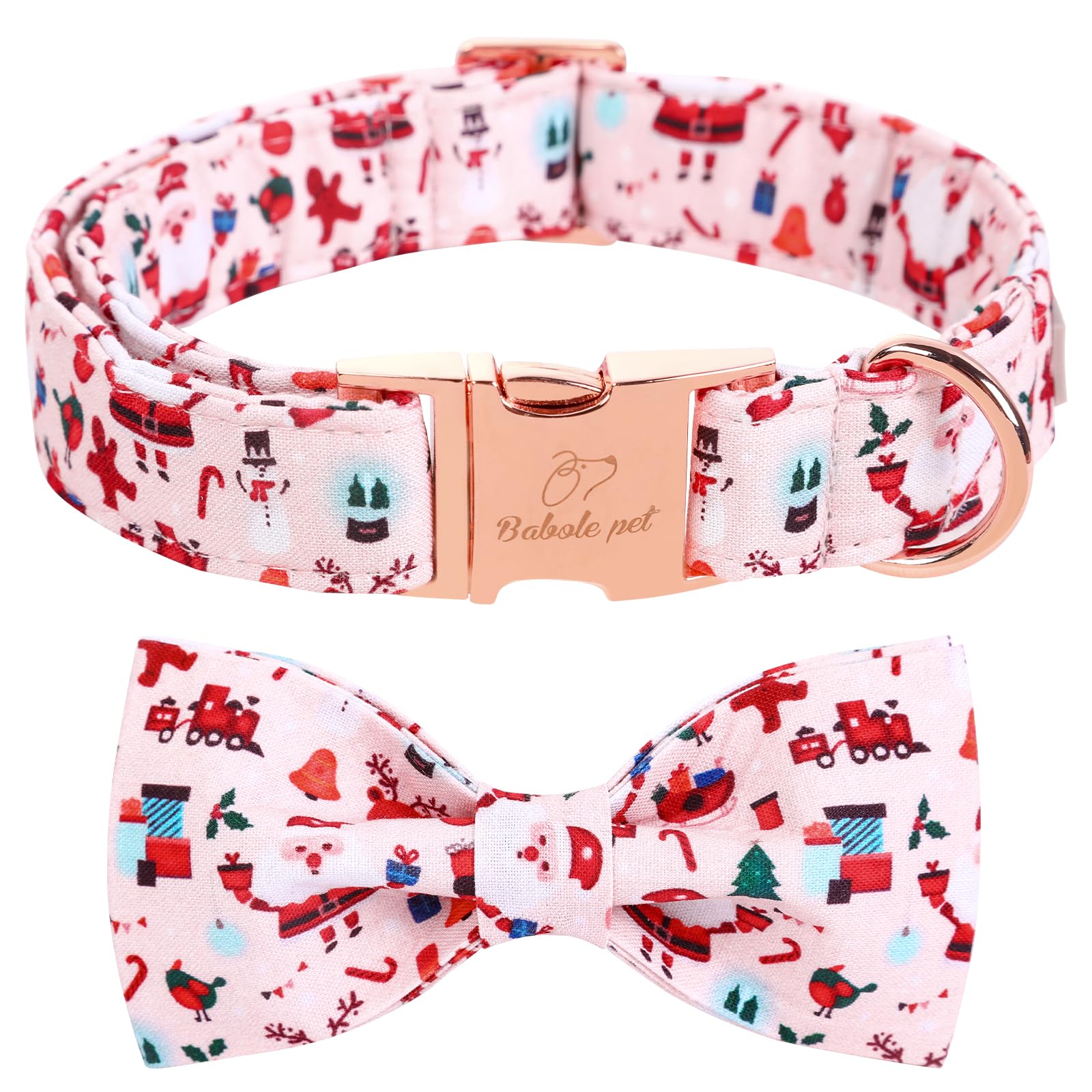 Babole Pet pink snowman collar with bow tie, adjustable fit for small dogs.