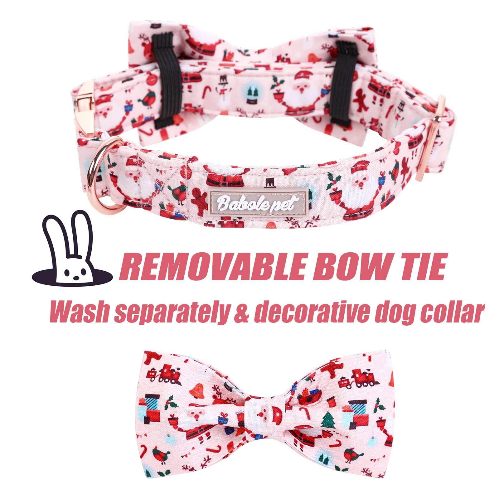 Babole Pet pink snowman collar showcases festive look for winter outings.