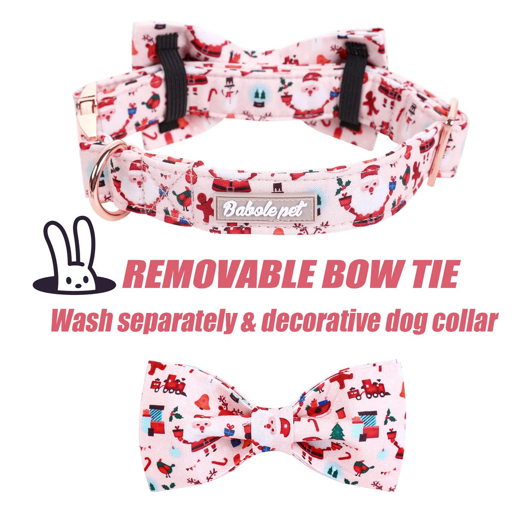 Babole Pet pink snowman collar showcases festive look for winter outings.