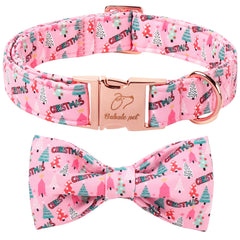 Babole Pet Christmas collar with bow tie in pink tree pattern for festive outings.