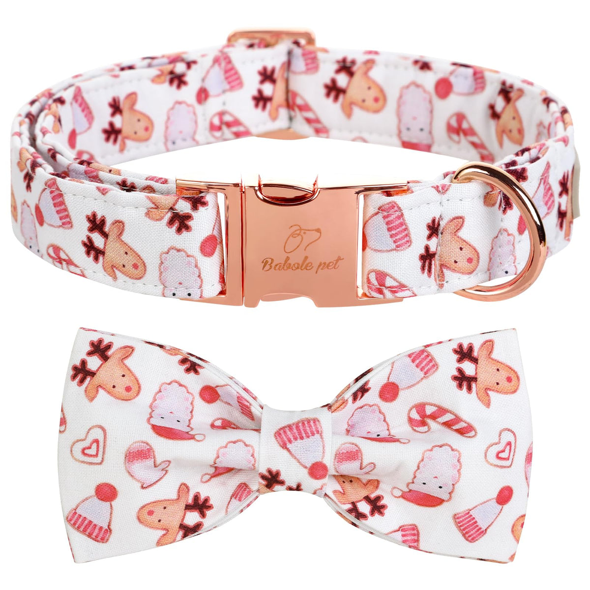 Babole Pet Christmas dog collar with detachable bow tie for festive photos