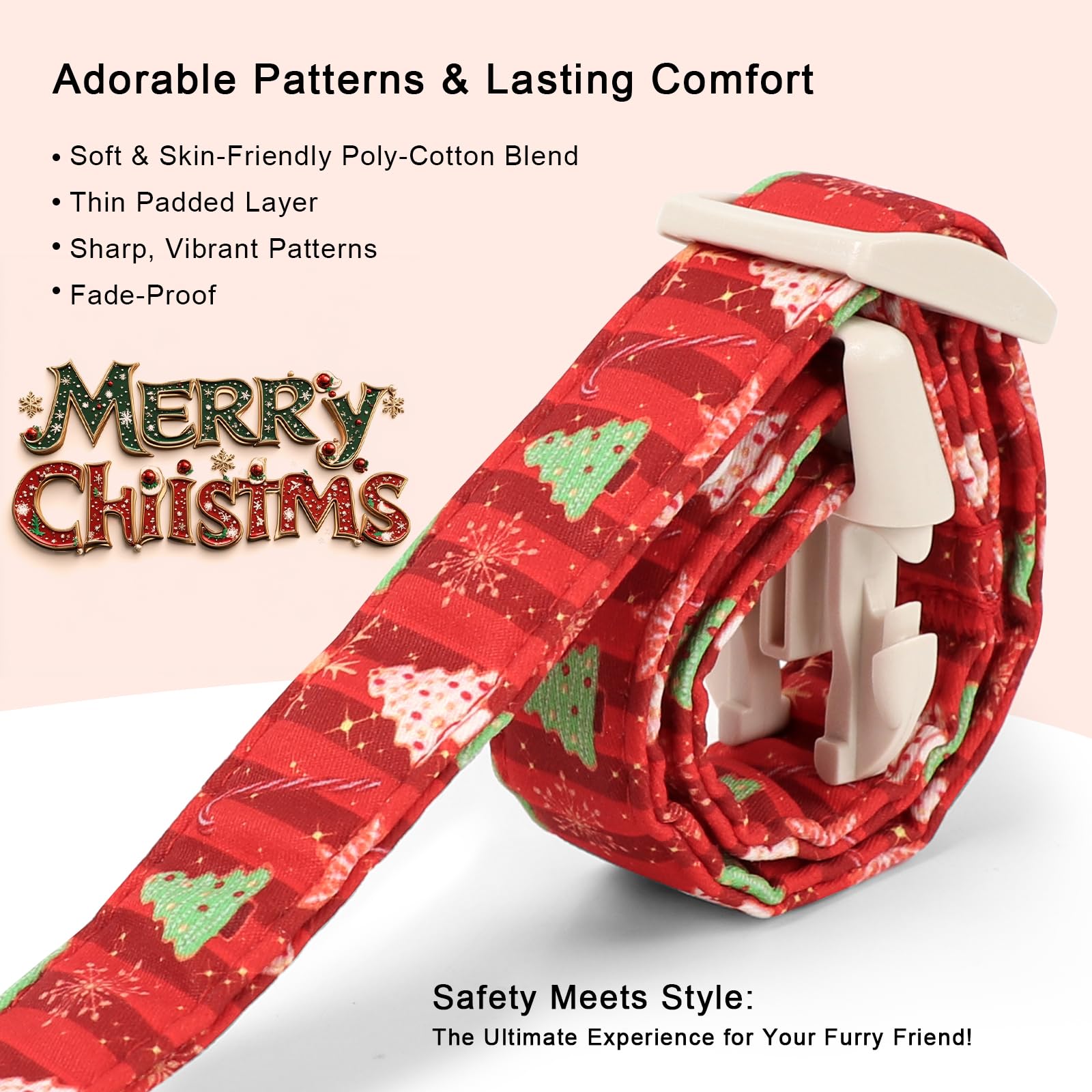 Babole Pet Christmas dog collar with candy cane detail for cheerful vibes.