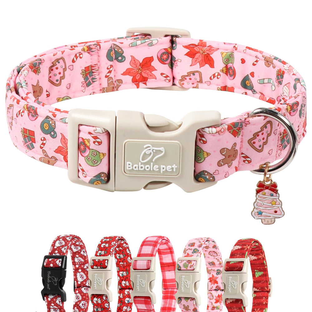 Babole Pet Christmas collar gingerbread pattern pink background ideal for holiday photos