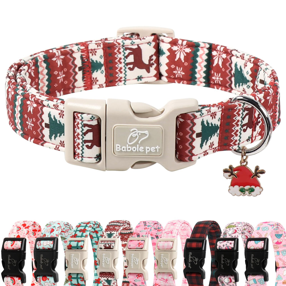 Babole Pet Christmas dog collar with a large buckle for easy on/off during festive walks.