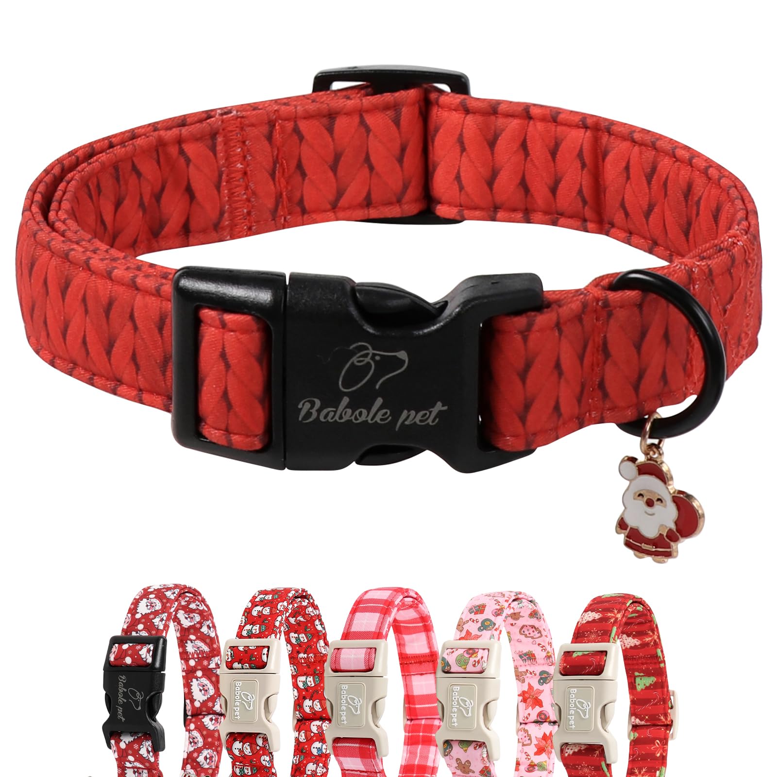 Babole Pet Christmas collar for large dogs in red braided print for festive photos.