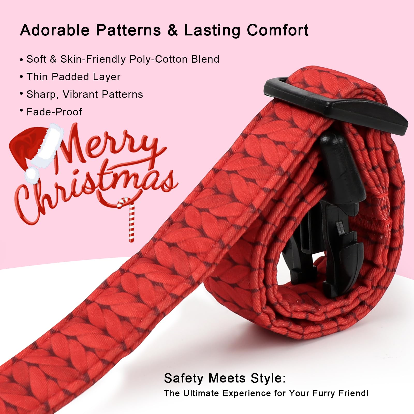 Babole Pet Christmas collar features a charming charm and secure D-ring for everyday wear.