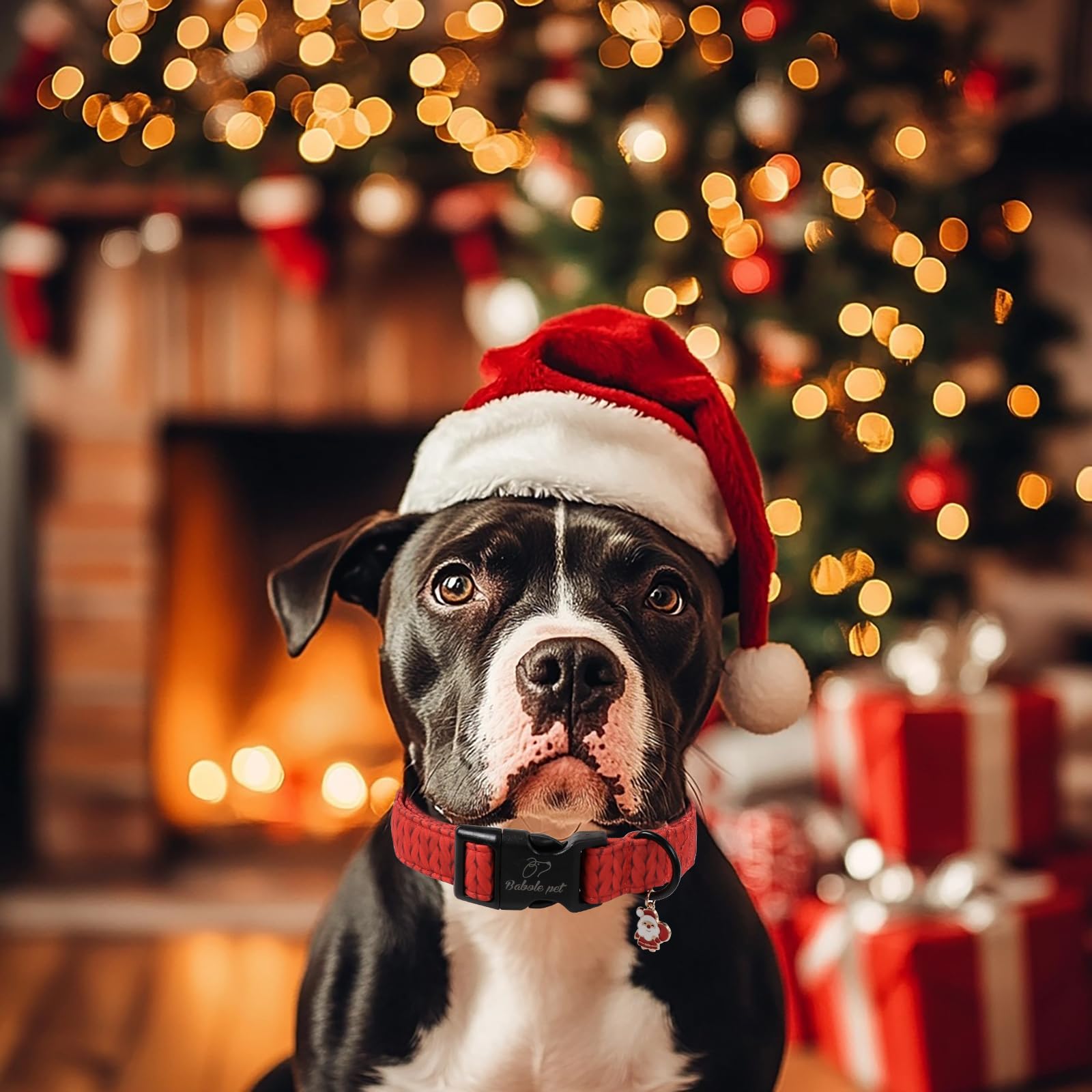 Babole Pet red-collar accessories complement holiday outfits for photoshoots.