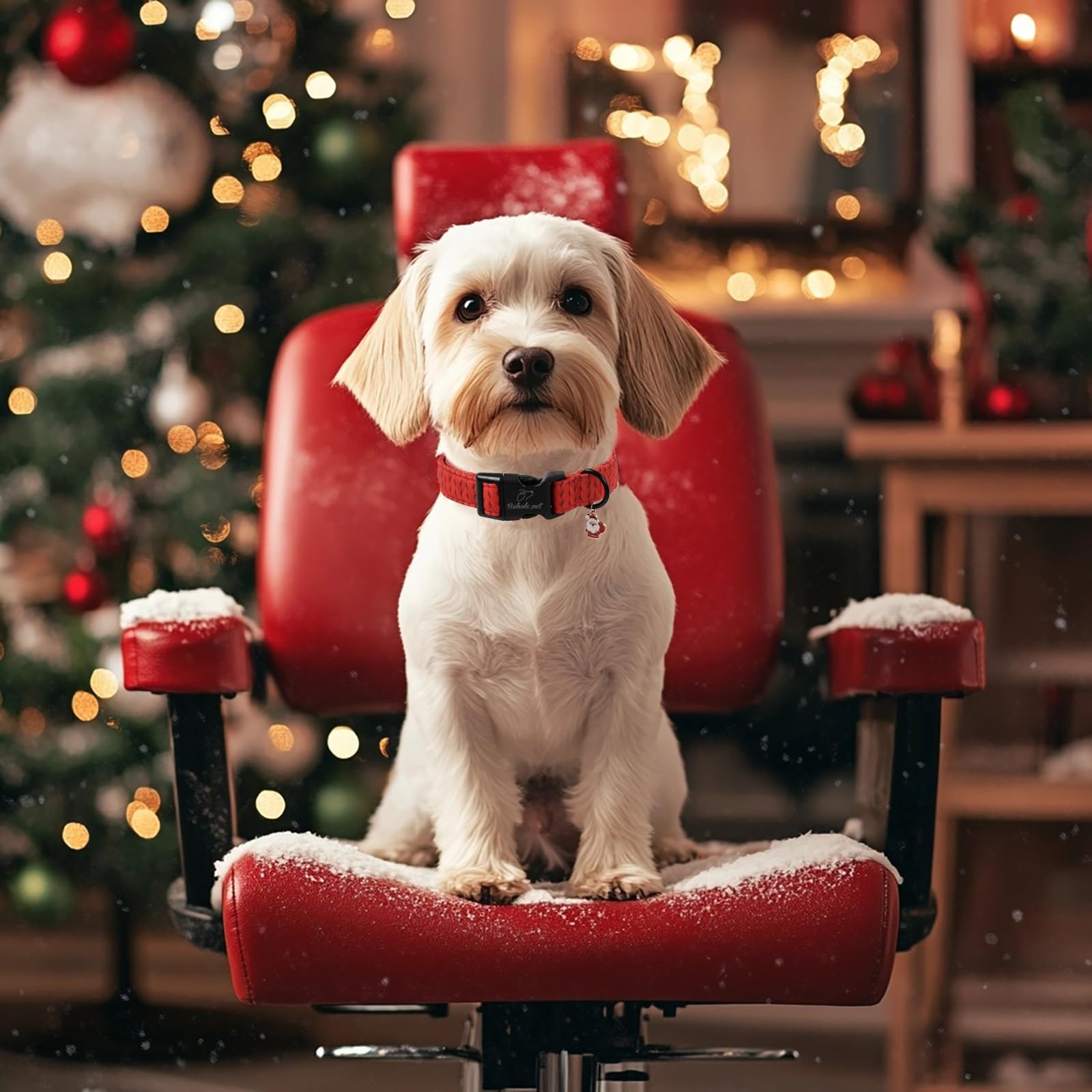 Babole Pet Christmas collar with sturdy D-ring supports leash for festive walks.