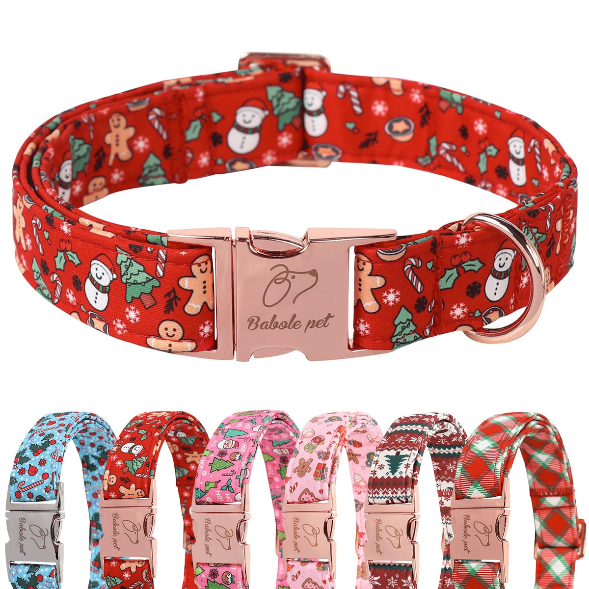 Babole Pet Christmas dog collar closeup showcases festive design for daily holiday wear