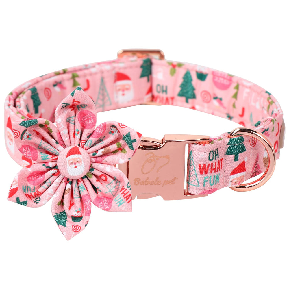 Babole Pet Christmas dog collar with pink bow for festive photos.
