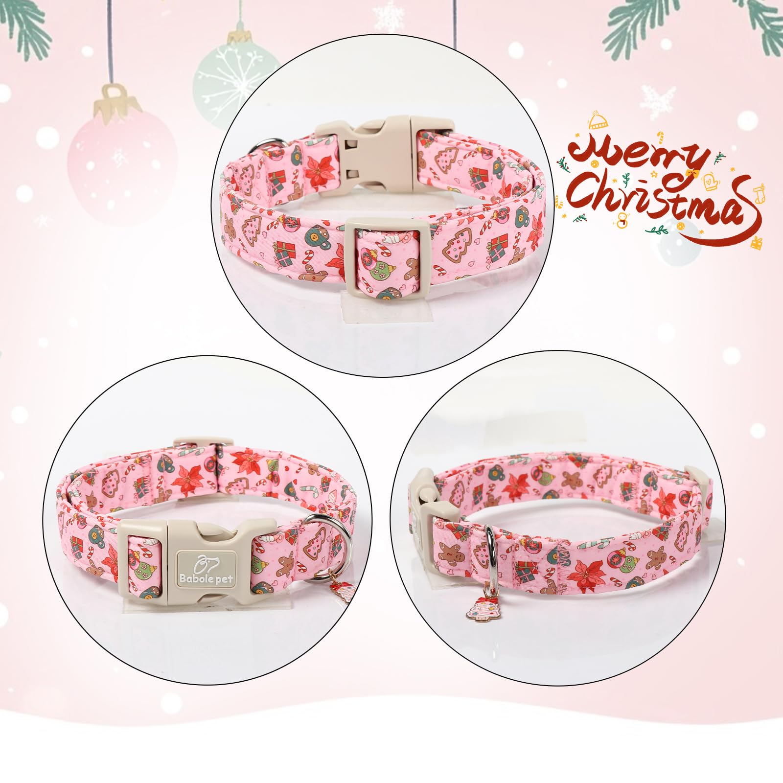 Babole Pet Christmas collar pink polka dot background complements festive outfits