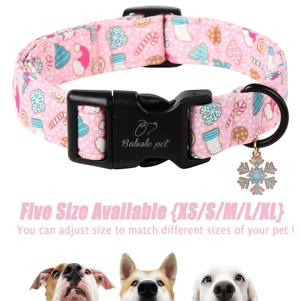 Babole Pet Christmas pattern collar XL pink options to match holiday style