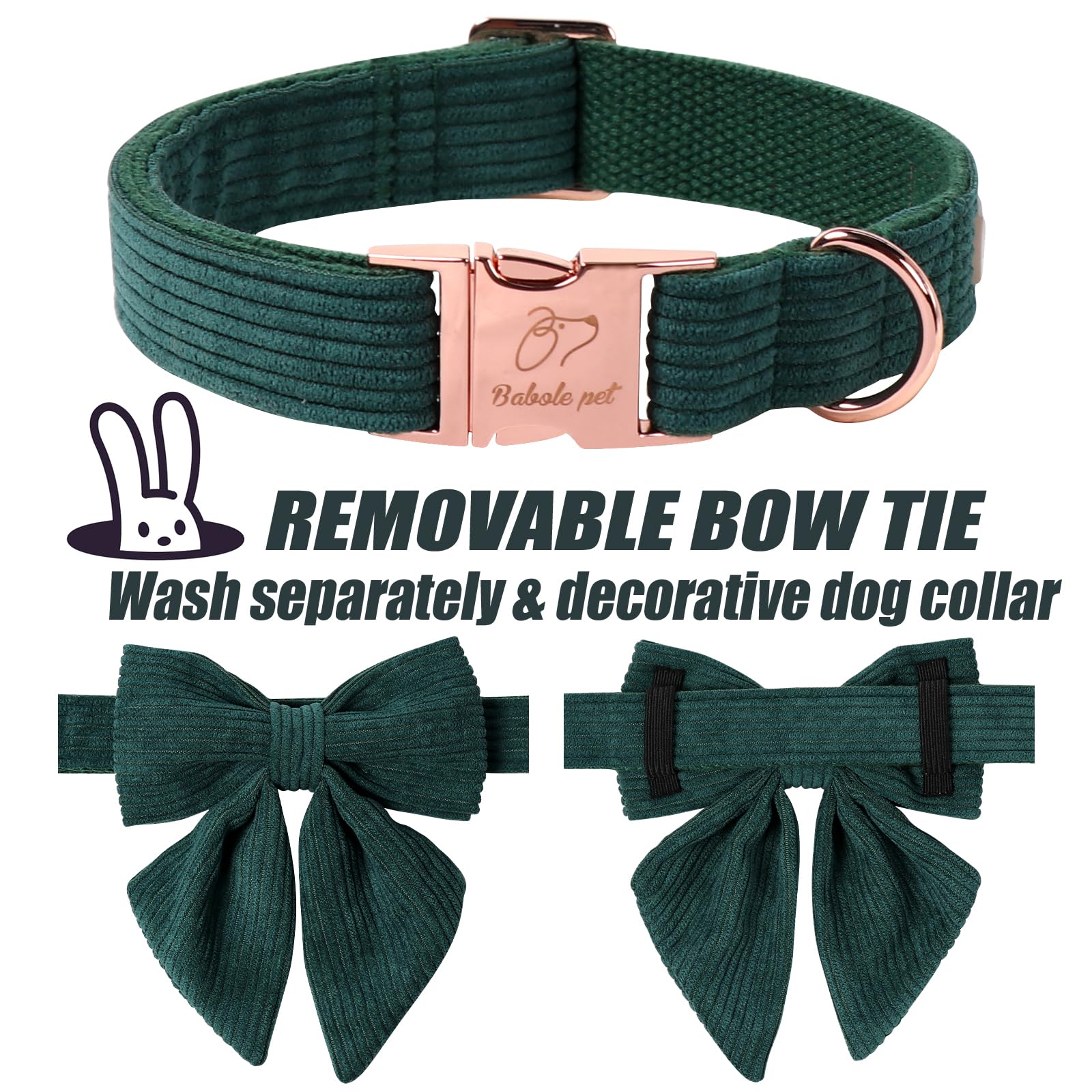 Babole Pet corduroy dog collar laday bow L—adjustable length for larger breeds