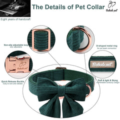 Babole Pet corduroy dog collar laday bow M—comfortable, durable for active dogs