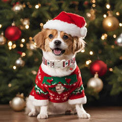 Babole Pet fair isle pattern collar featuring reindeer and snowflakes for holiday photo moments.