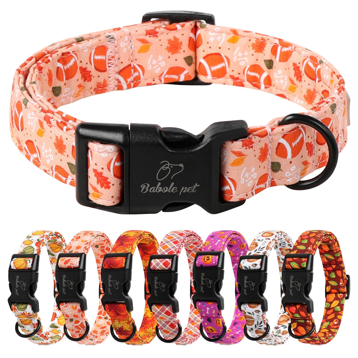 Babole Pet fall dog collar with pumpkins and maple leaves boosts seasonal charm for every dog.