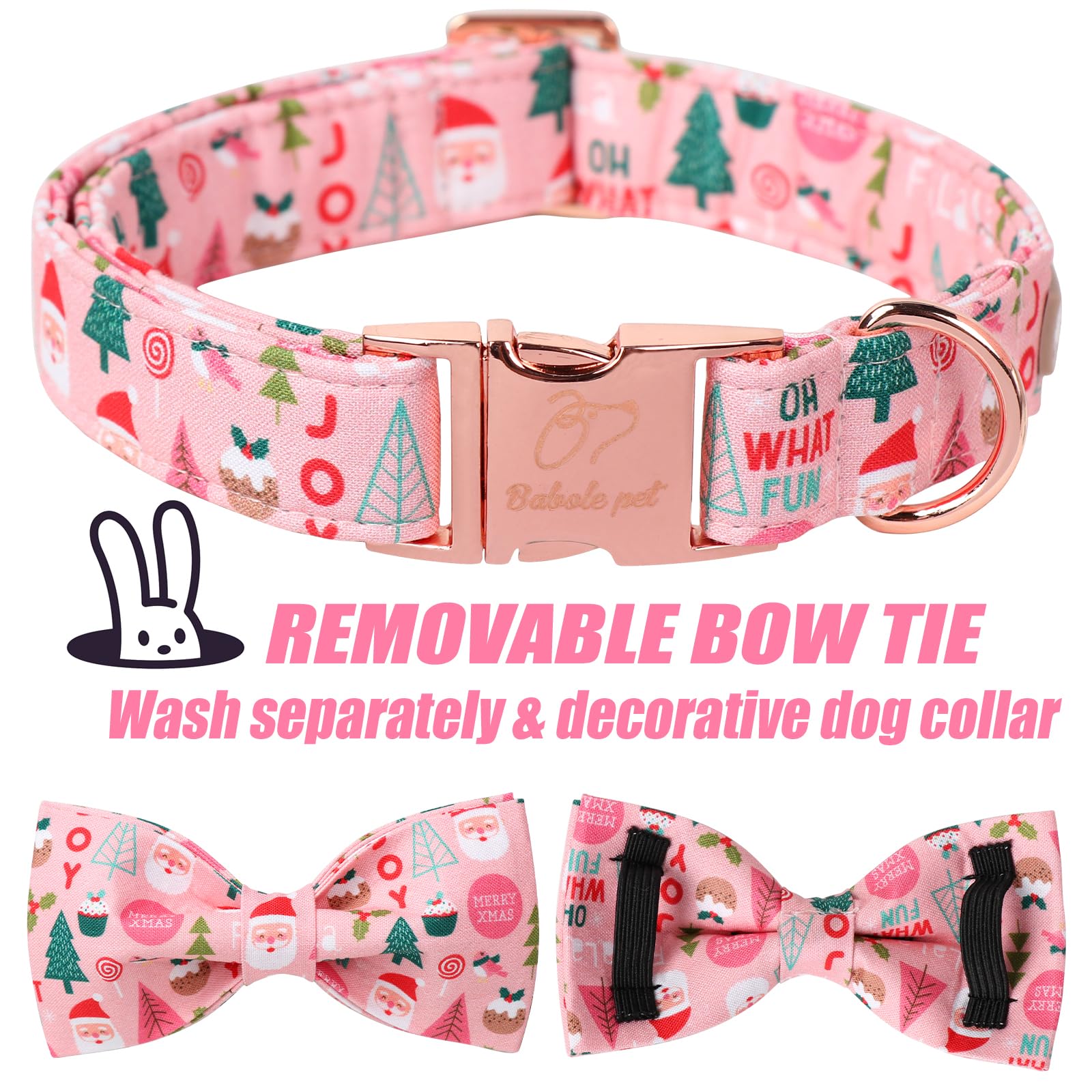 Babole Pet pink Christmas collar enhances holiday photos and celebration outfits.