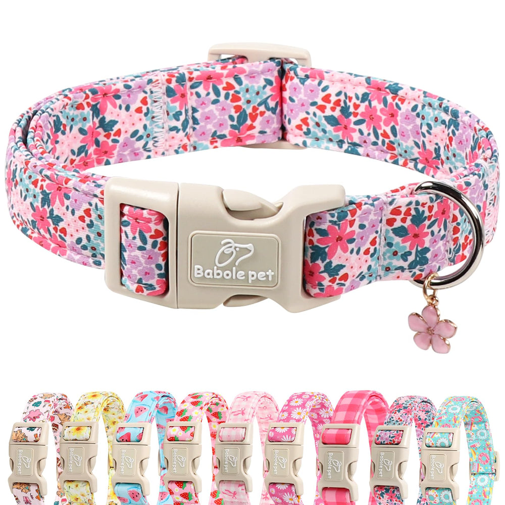 Babole Pet floral dog collar in pastel wildflowers ready for spring strolls