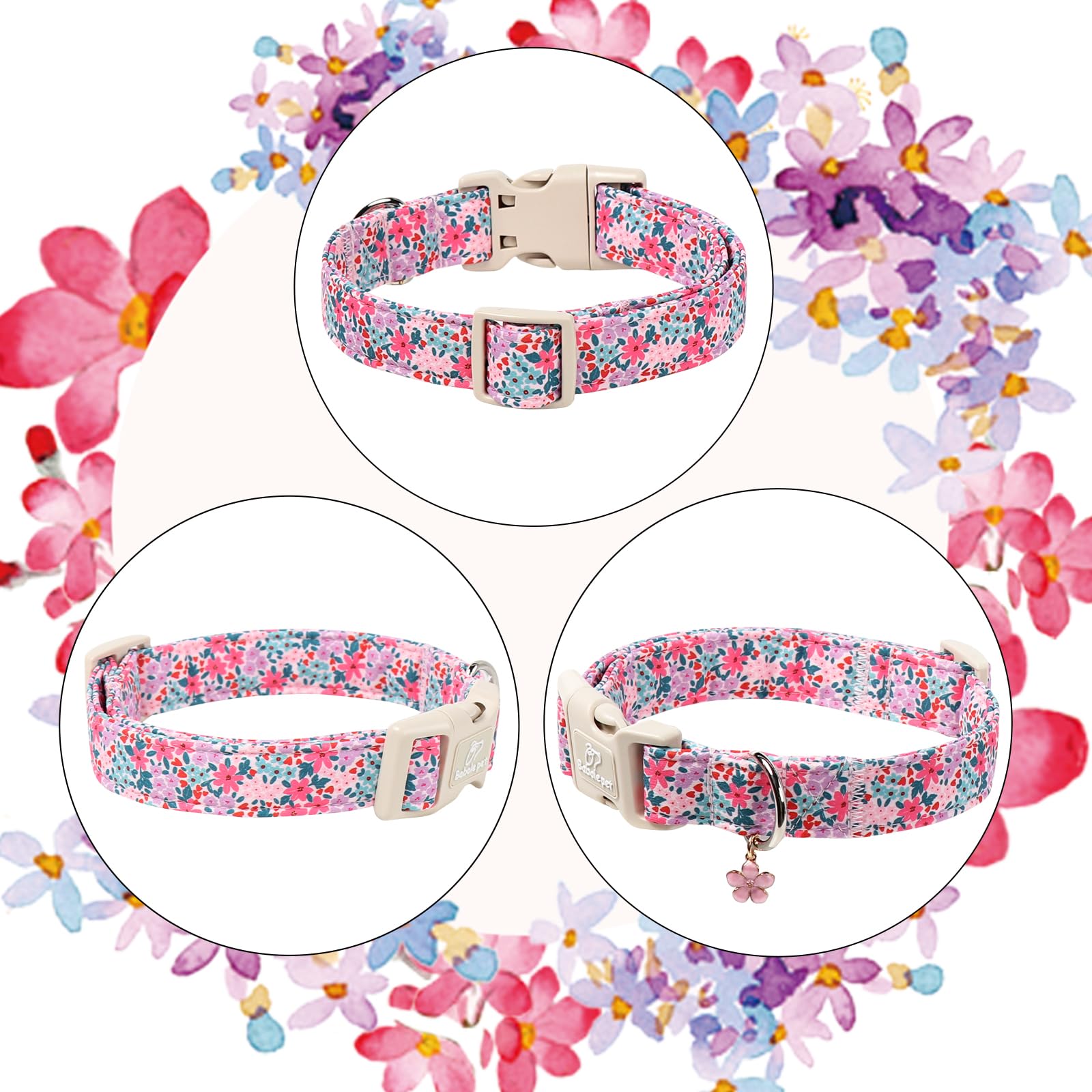 Babole Pet floral dog collar wearable on puppy suited for daily adventures