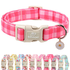 Babole Pet girl dog collar pink plaid closeup highlighting soft fabric for everyday comfort
