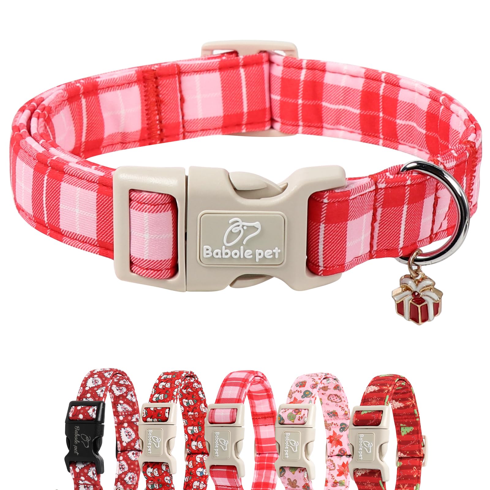 Babole Pet Plaid Collar closeup shows plush padding for daily comfort.