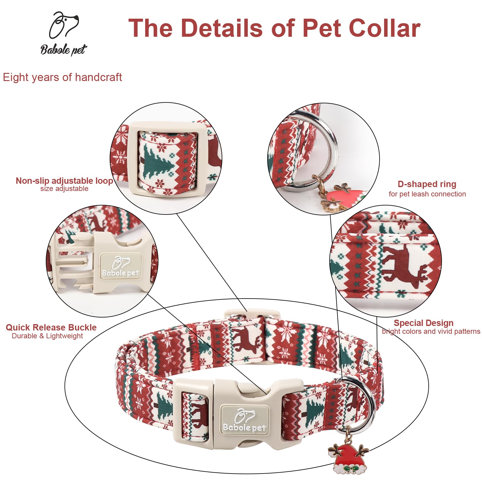Babole Pet quick-release buckle collar for simple fitting and secure adjustments.