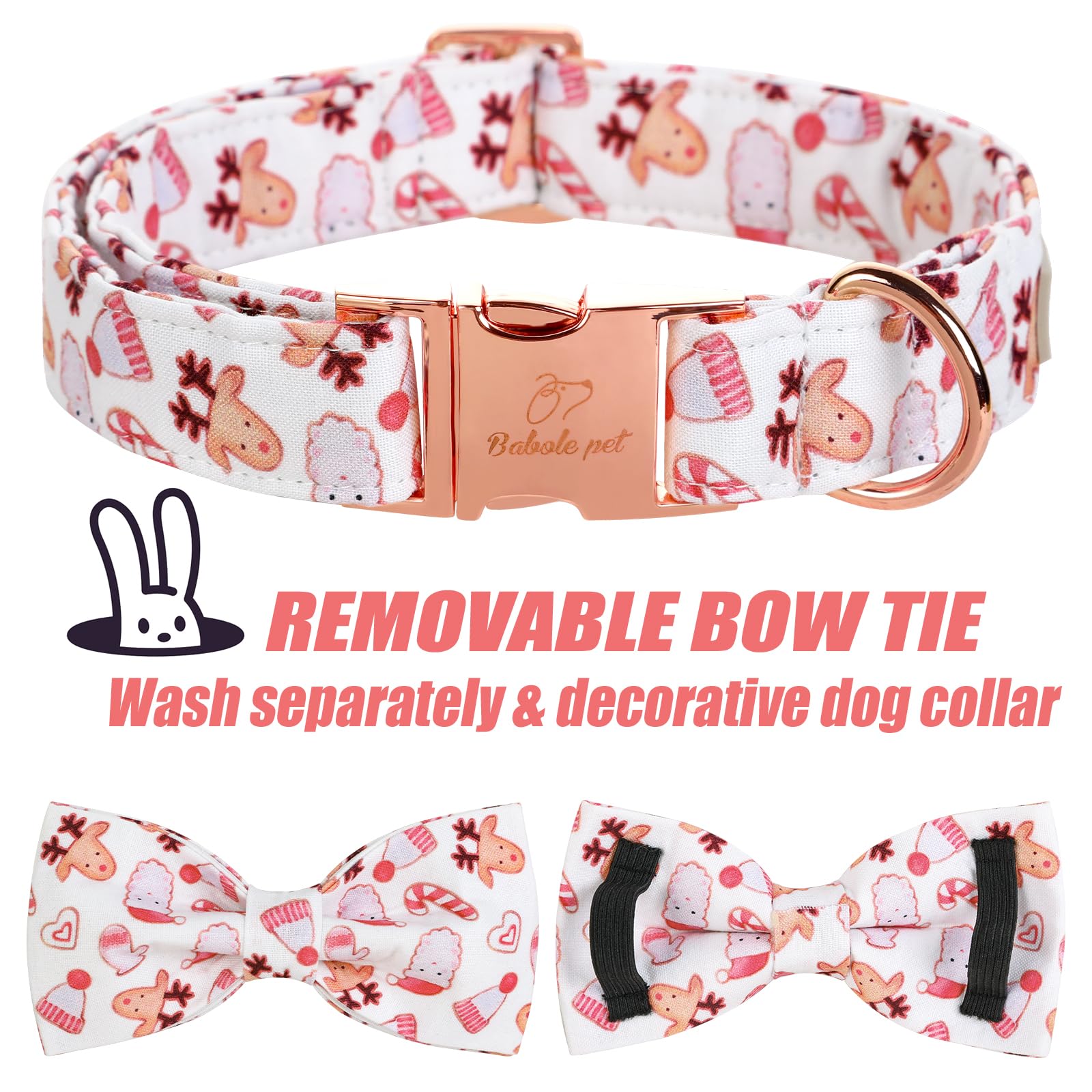 Removable bow-tie on Babole Pet collar enables quick DIY looks