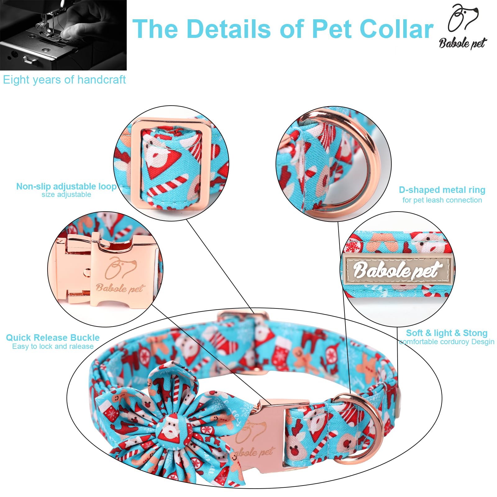 Babole Pet soft cotton dog collar provides breathable comfort for sensitive skin.
