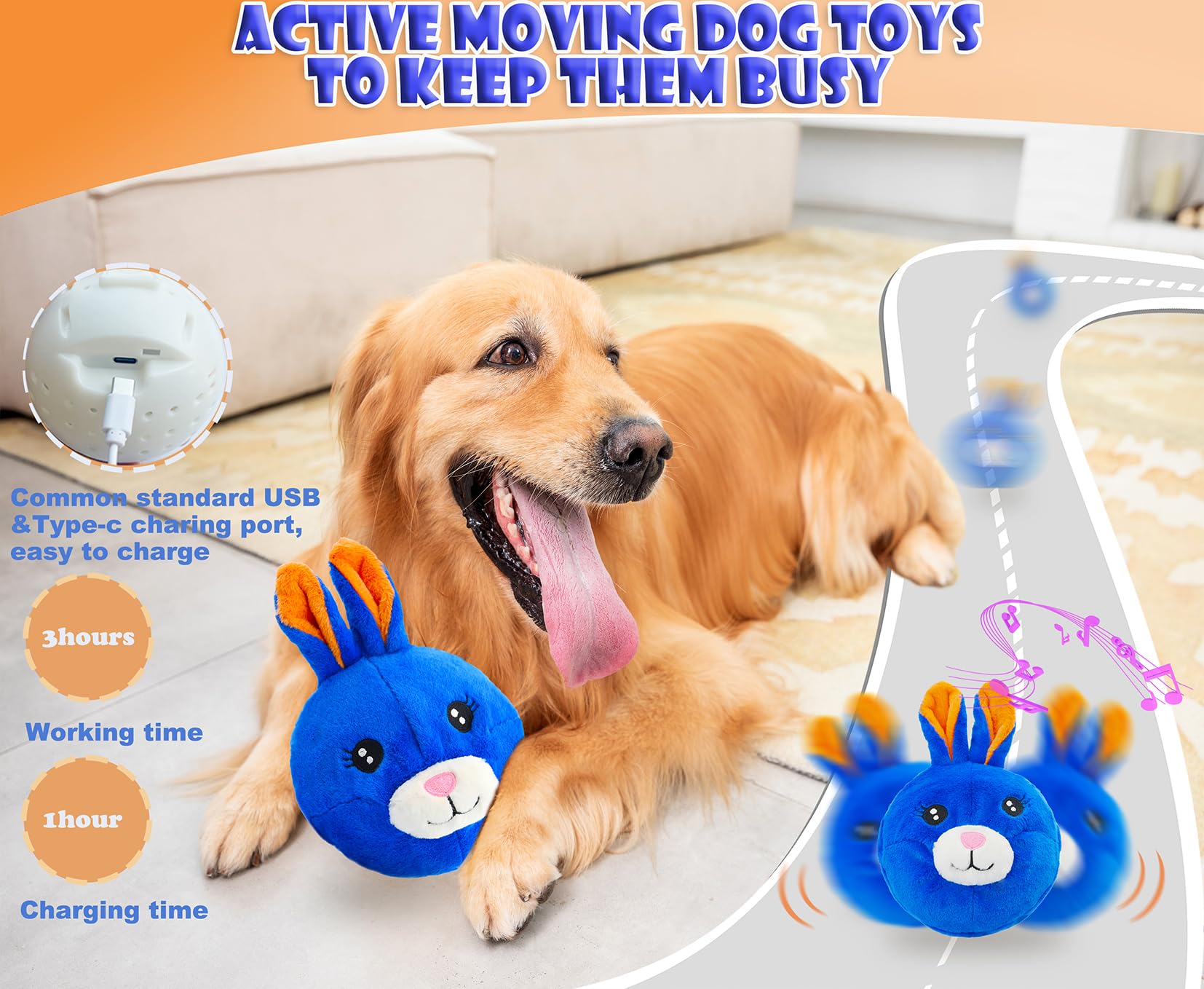 BABOLI dog-toy-bunny-squeak with recordings encouraging active fetch sessions.