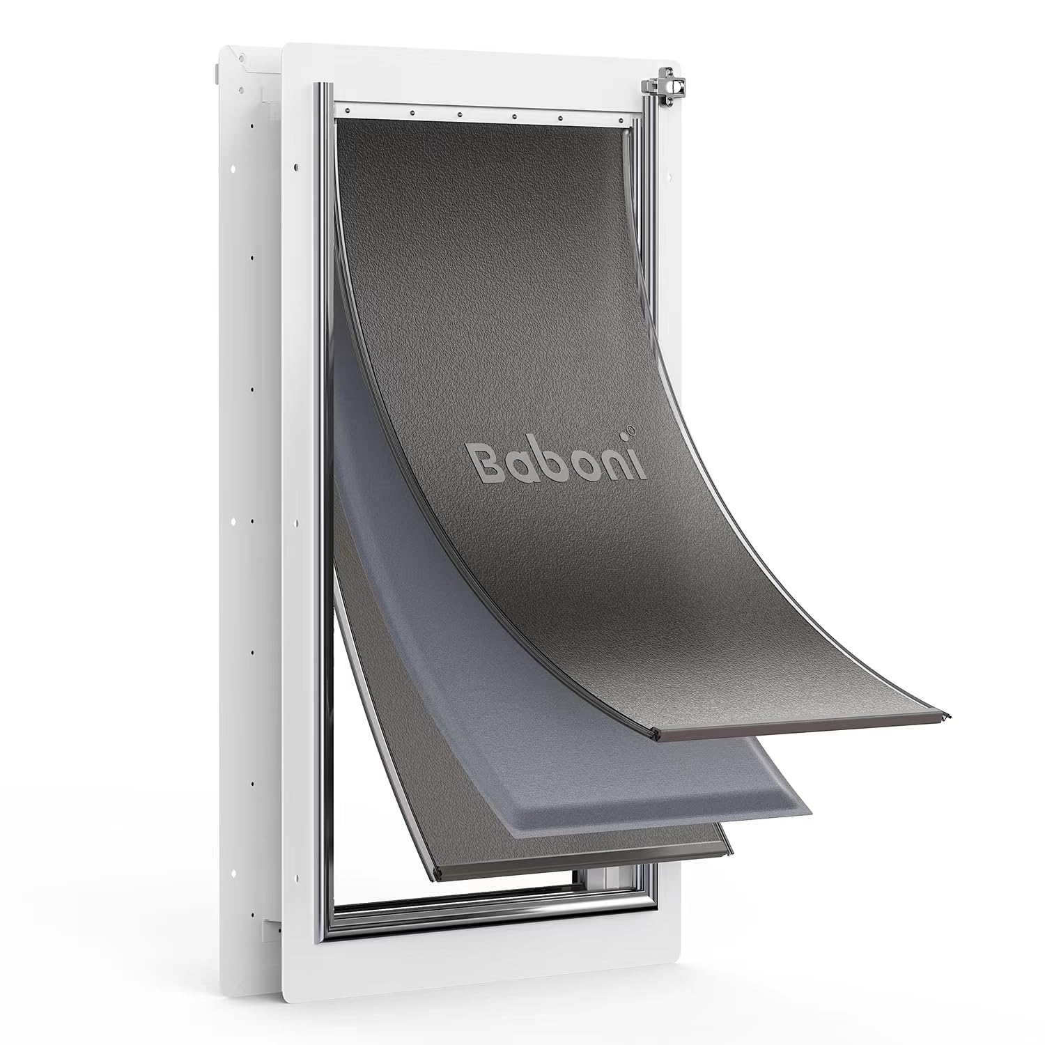 Baboni 3-Flaps pet door front view shows durable steel frame for long-lasting access