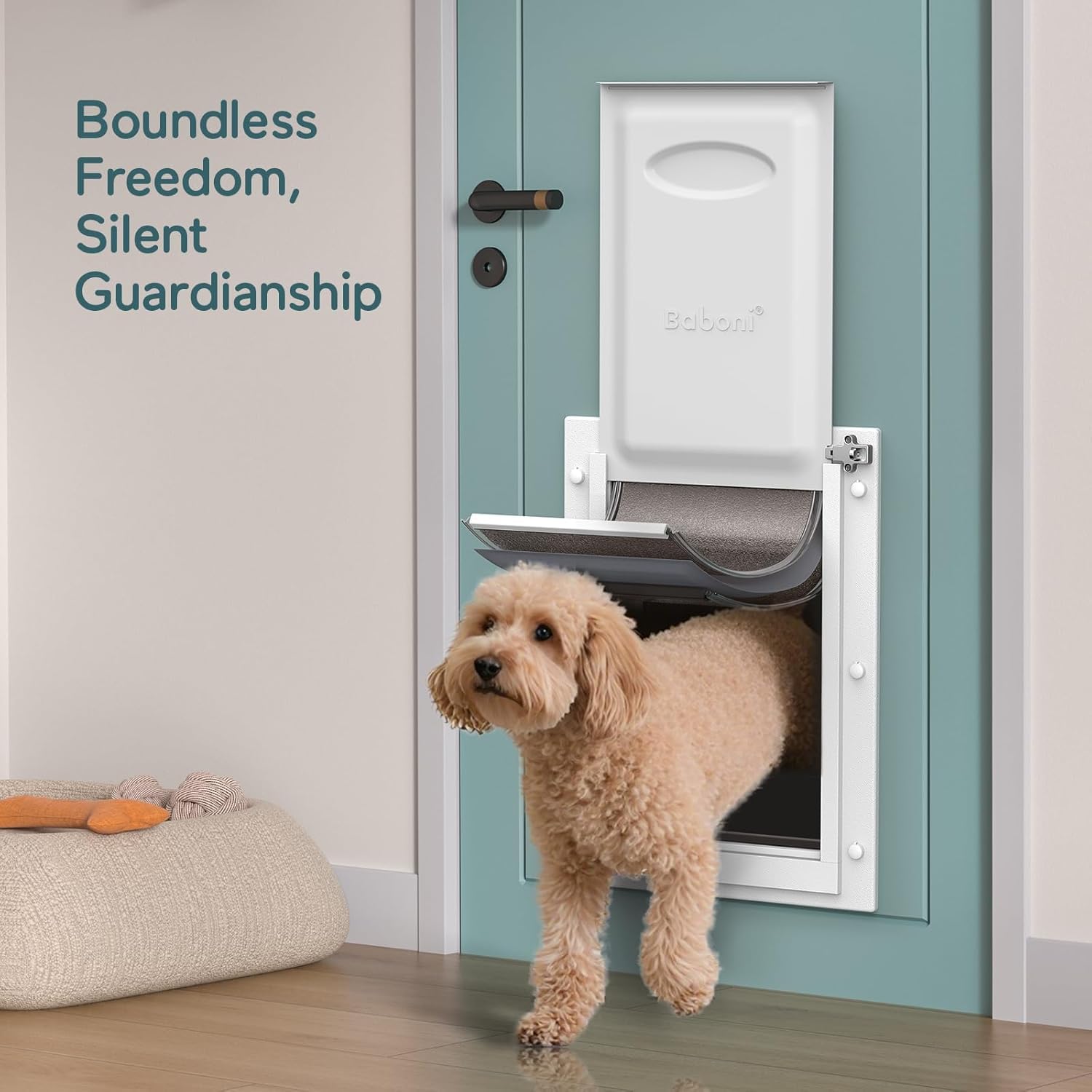 Baboni pet door magnetic-flaps closeup for quiet, seal-friendly operation