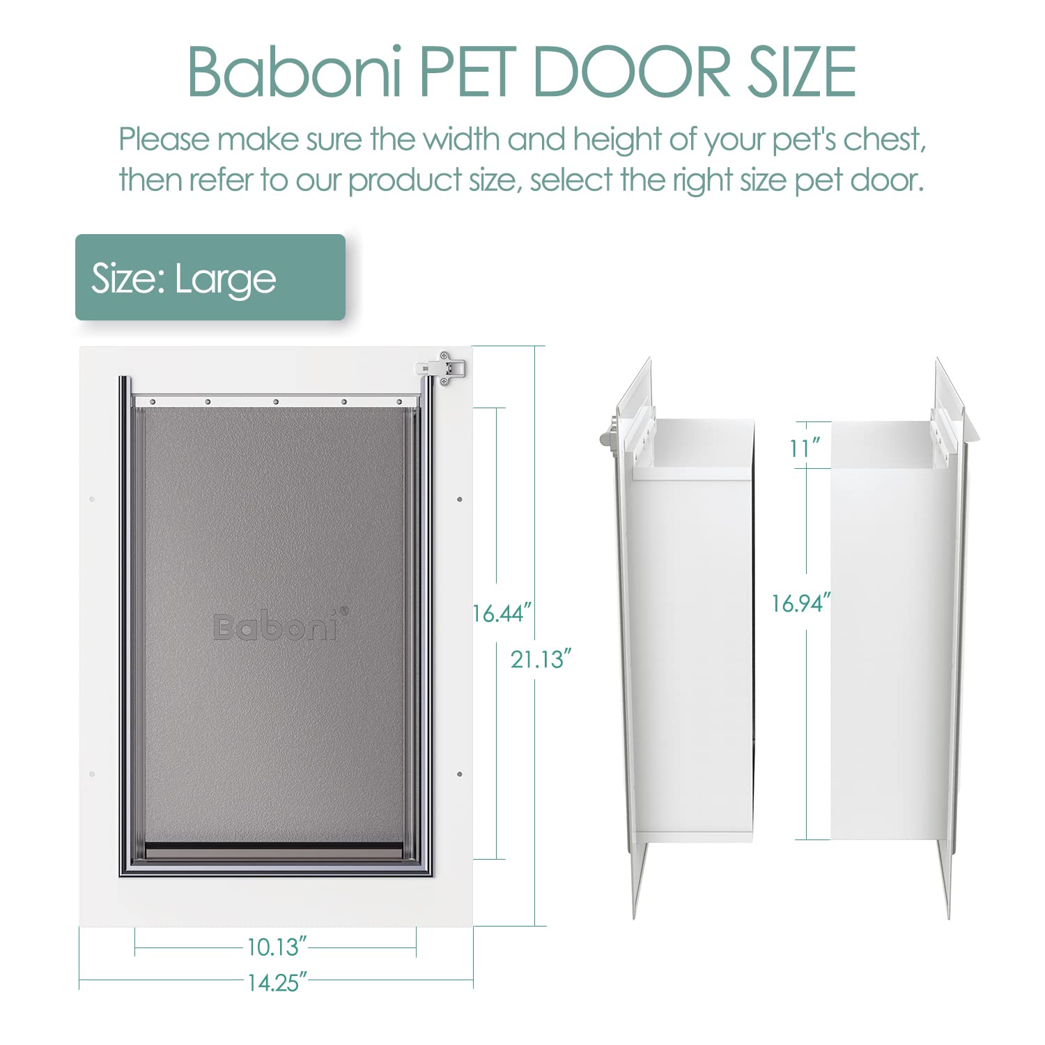 Baboni Pet Door telescoping tunnel accommodates wall thickness from 4 3/4 to 7 1/4 inches.