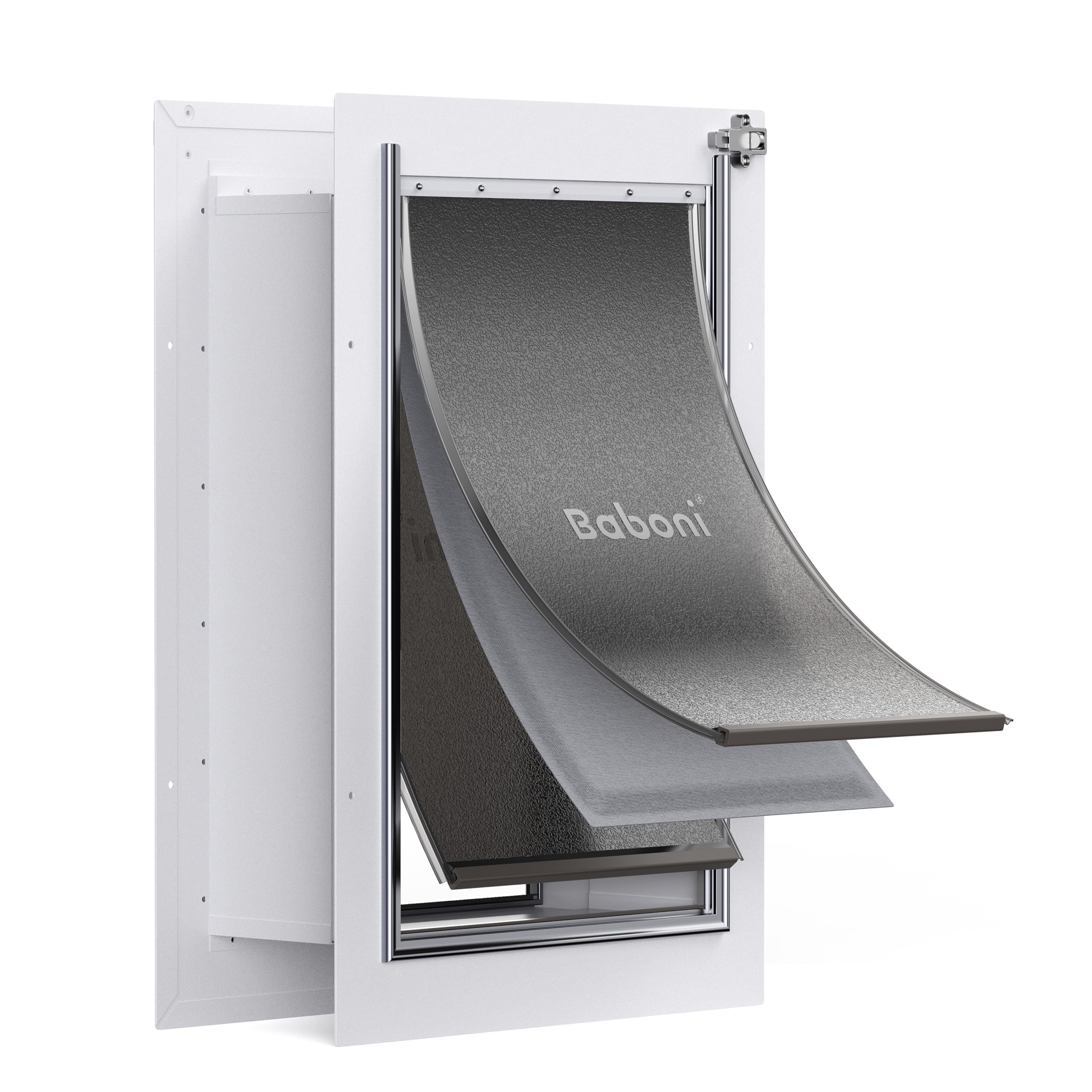 Baboni Pet Door wall 3-flap design with telescoping tunnel for varied wall thickness and easy access.