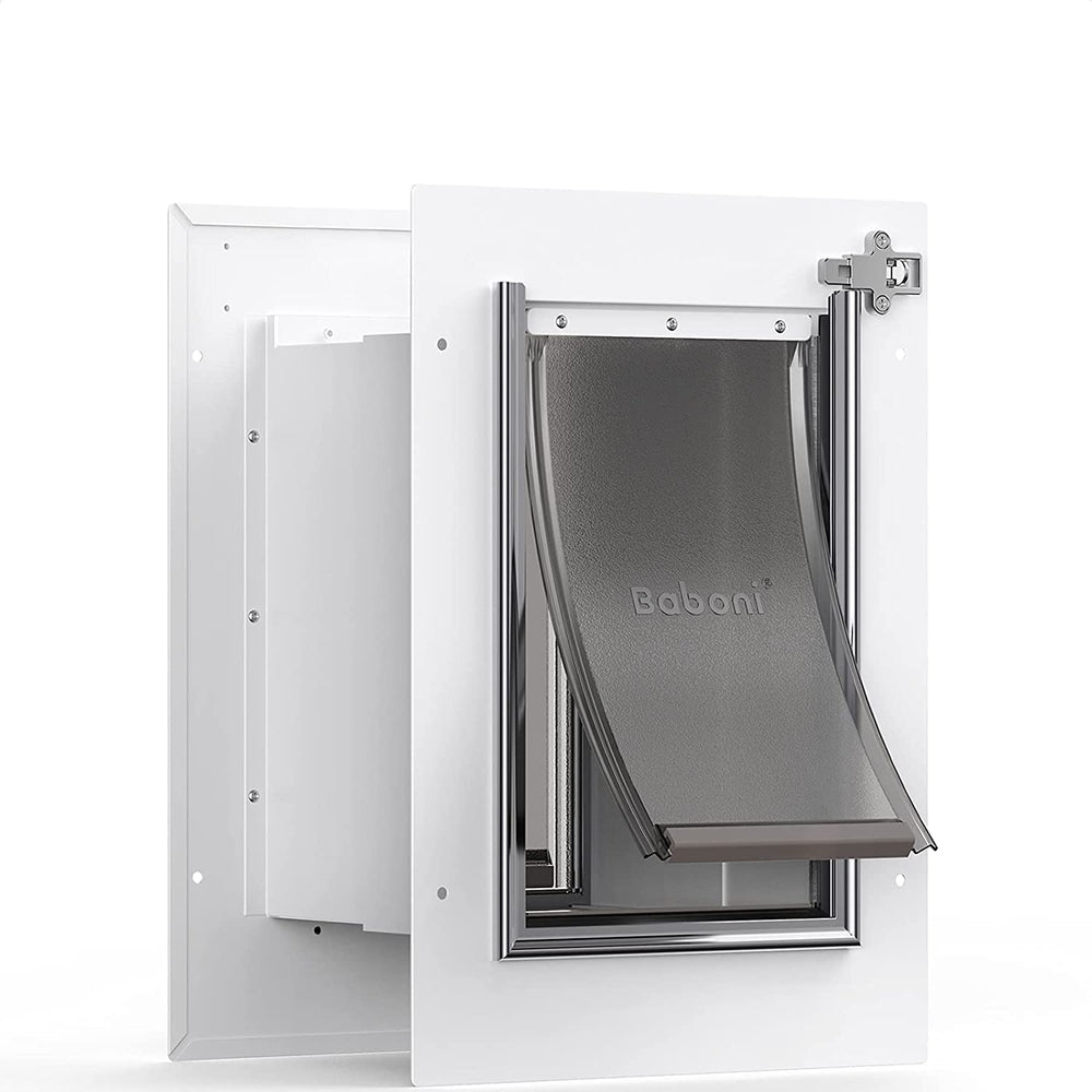 Baboni pet door wall steel-frame enables secure indoor-outdoor access for small pets.