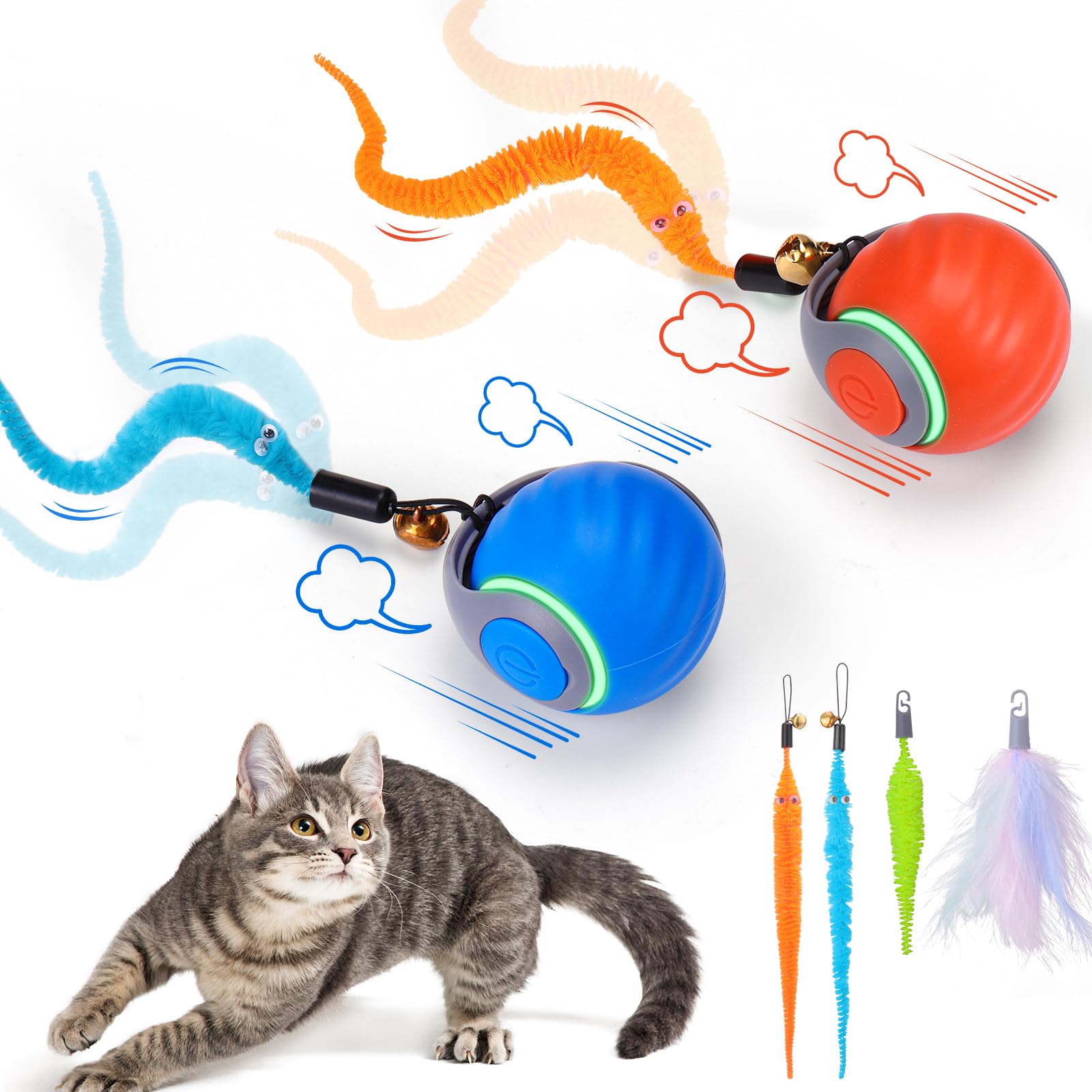 BABORUI 2Pack interactive cat ball with three tails for indoor enrichment.