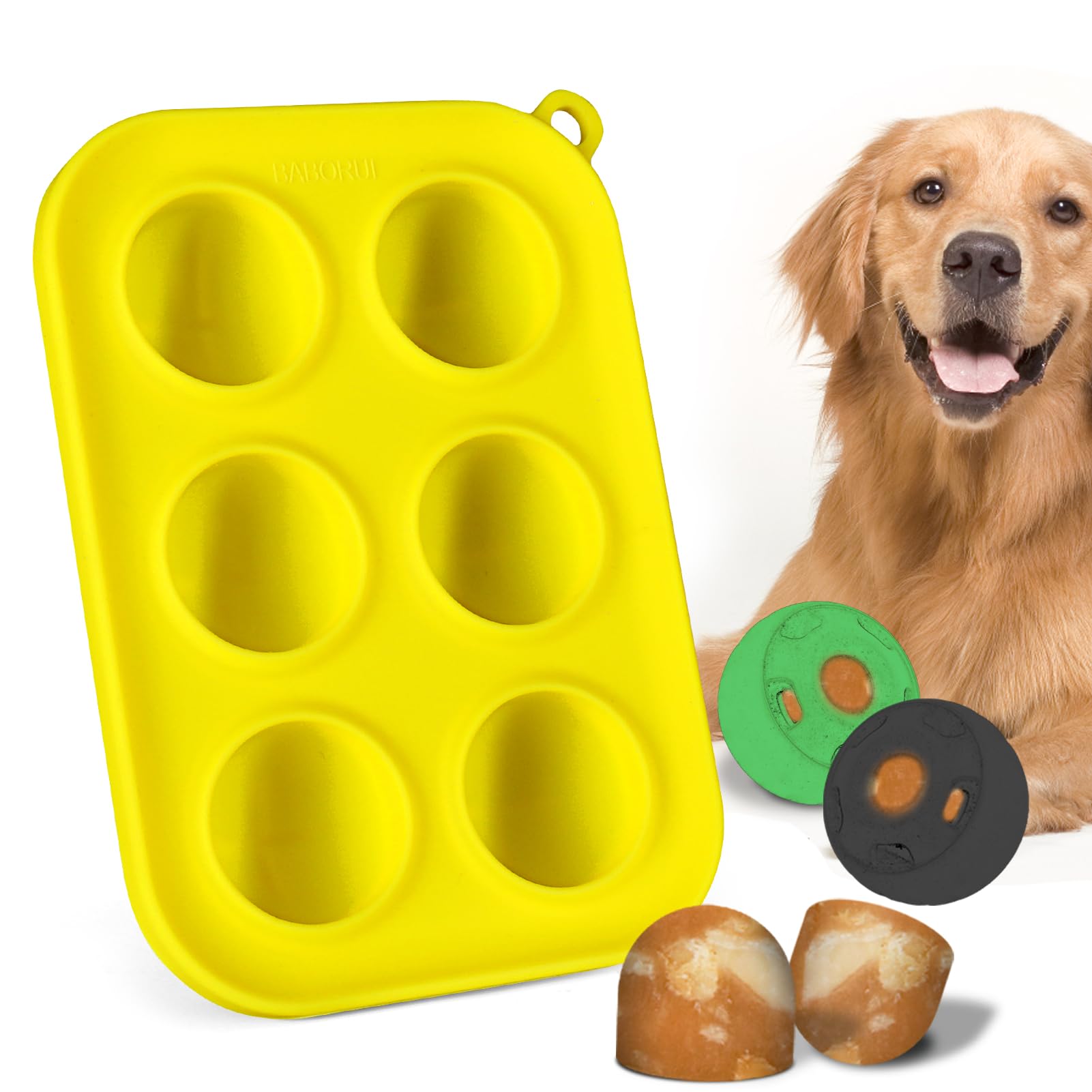 BABORUI 6-cavity dog treat mold for Woof Pupsicle small, portioned freezing.