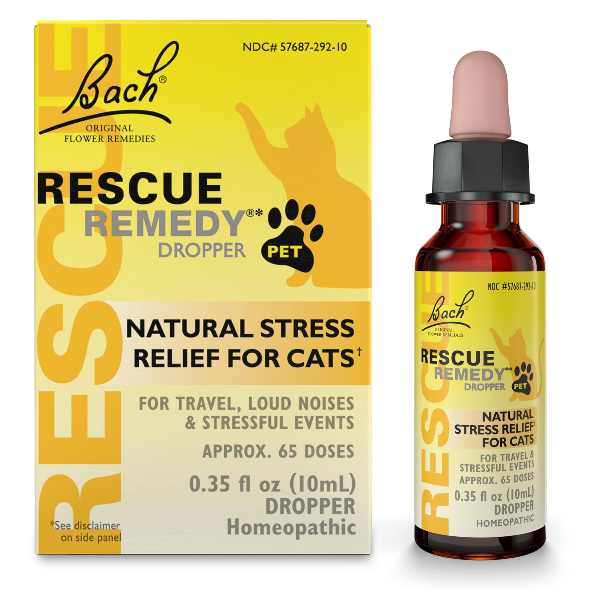 Bach Rescue Remedy Pet Dropper bottle ready for quick stress support in cats.