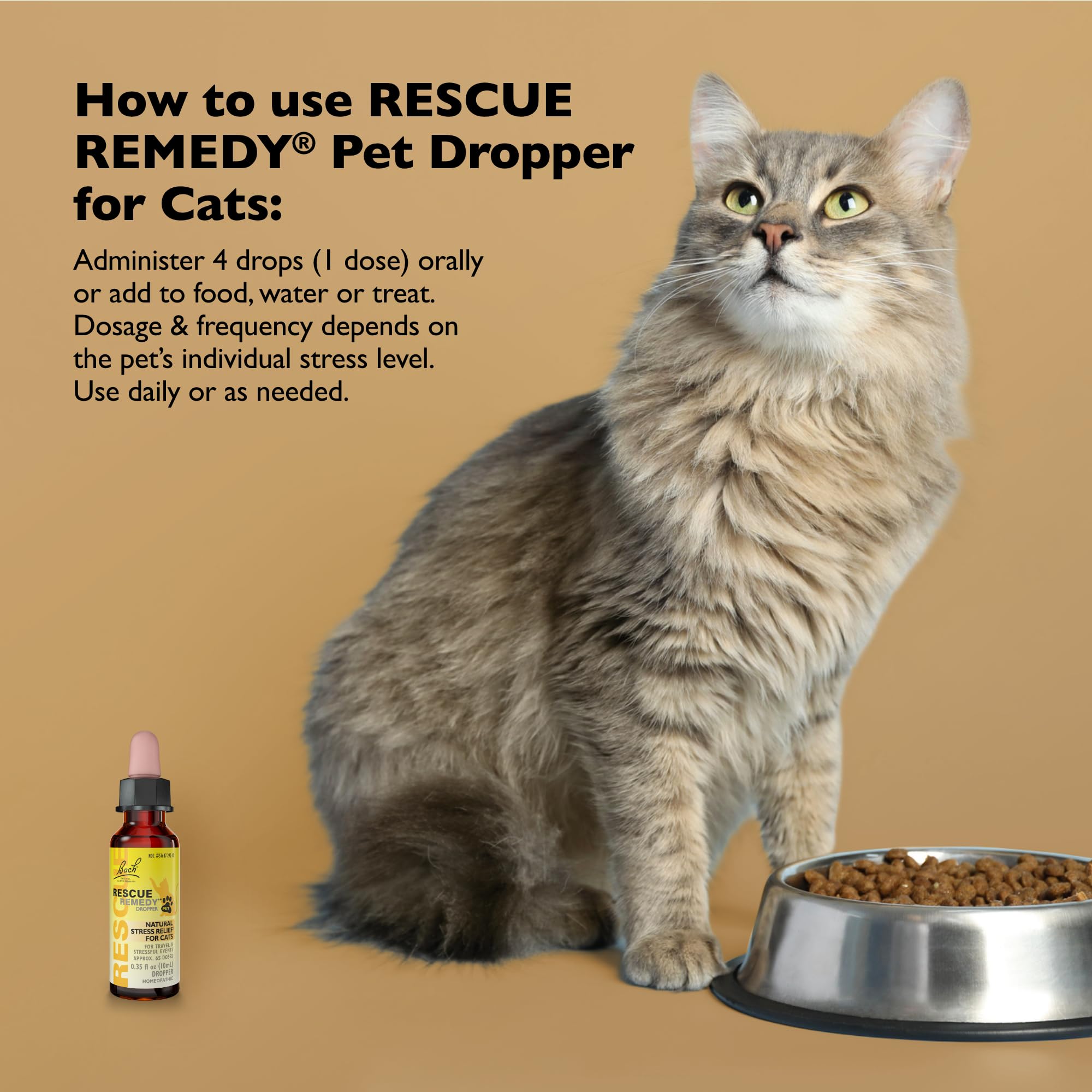 Bach Rescue Remedy Pet Dropper cat-use close-up showing calming support for cats.