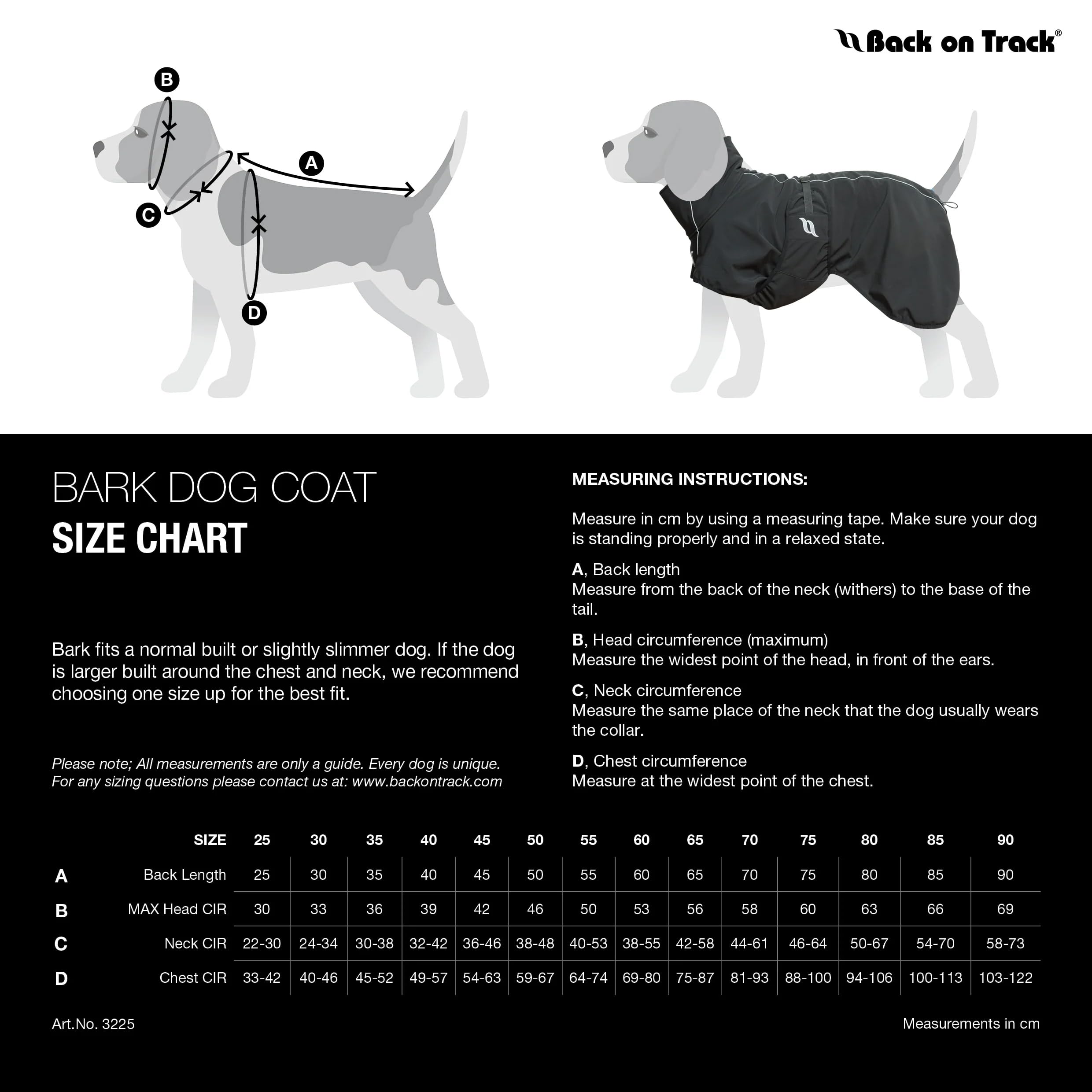 Back on Track Bark All-Round Dog Coat 45cm black leash-harness openings enable easy attachment