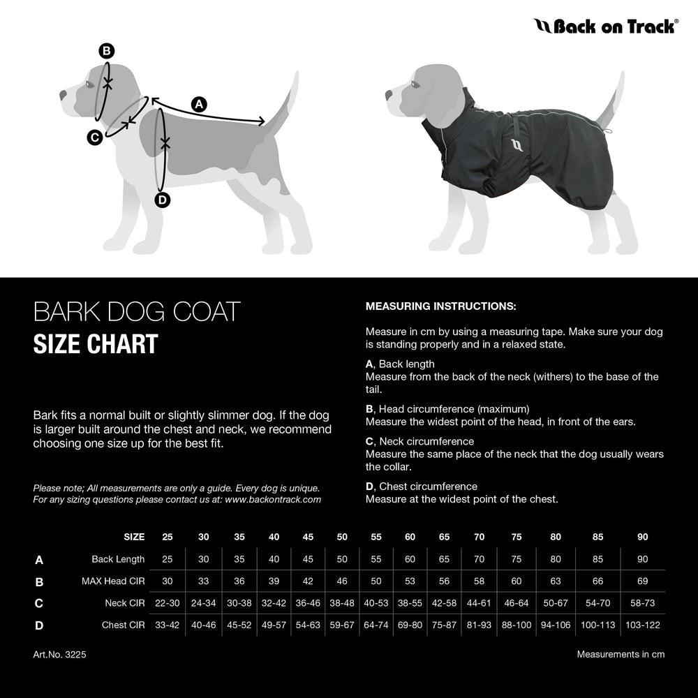 Back on Track Bark All-Round Dog Coat 45cm black leash-harness openings enable easy attachment