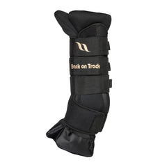 Back on Track Royal Quick Wraps Deluxe side view in black for secure leg protection during turnout.