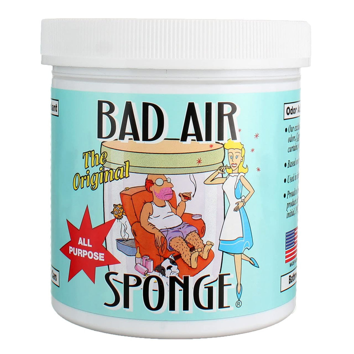 Bad Air Sponge odor-absorbent jar in a living room neutralizes odors.