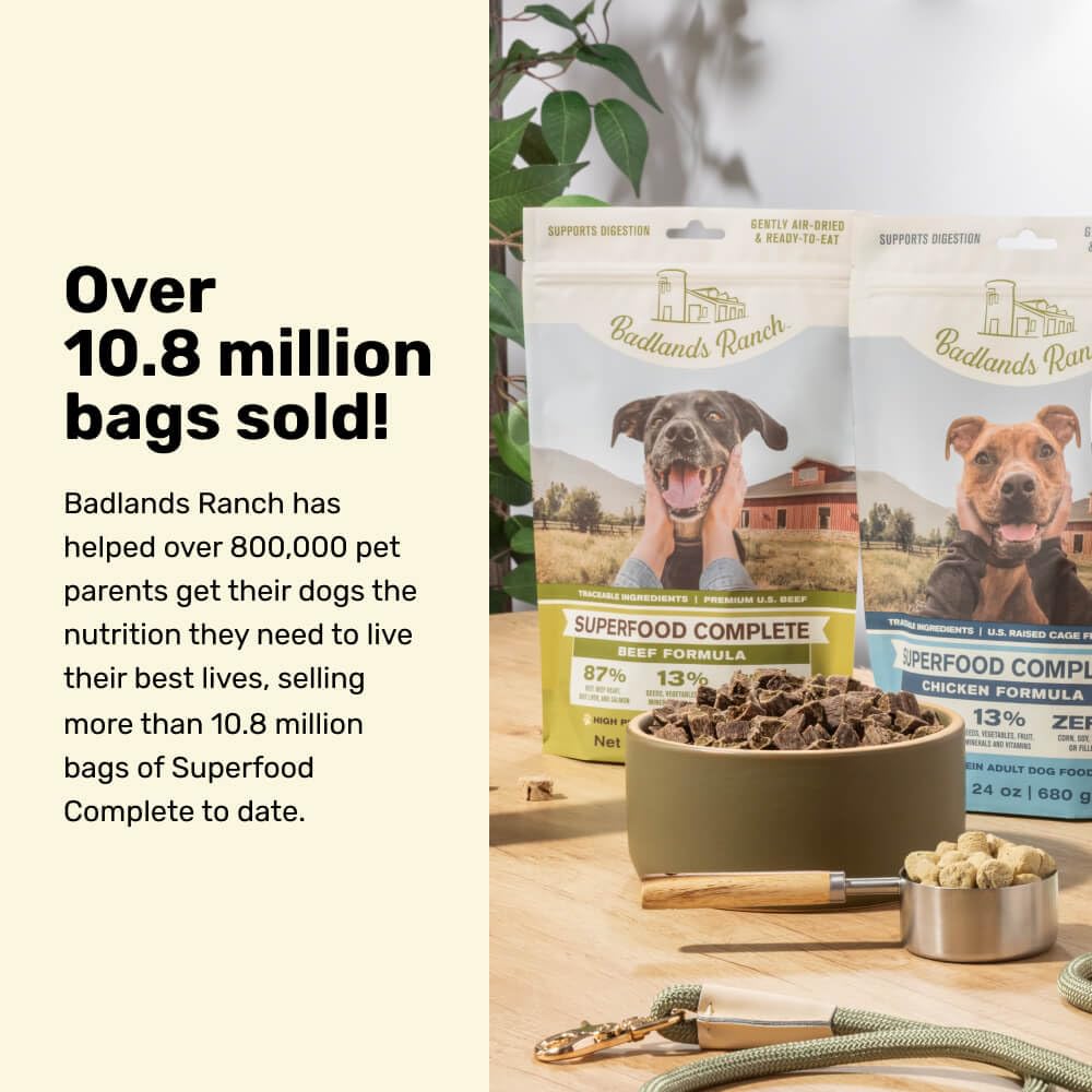 BADLANDS RANCH premium-dog-food-visual highlights quality ingredients for discerning owners.